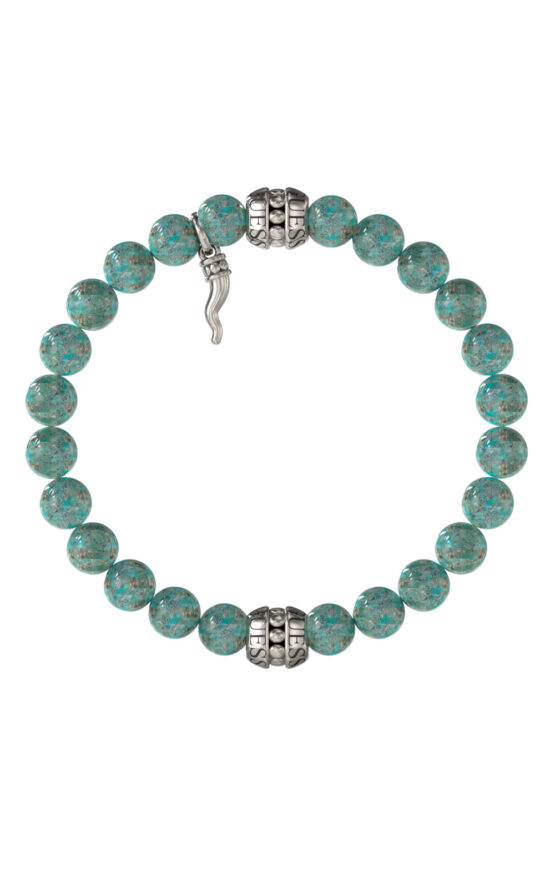 GUESS STEEL URBAN CODE JUMB06022JWSTGNT/U Βραχιόλι Με Πράσινες Χάντρες Και Τυχερό Τσάρμ