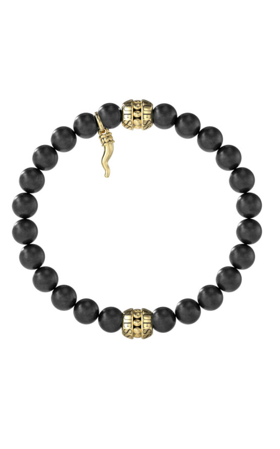 GUESS STEEL URBAN CODE JUMB06022JWYGBKT/U Βραχιόλι Με Μαύρες Χάντρες Και Χρυσό Τυχερό Τσάρμ