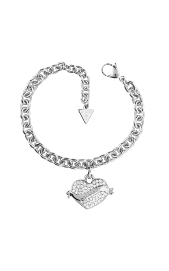 GUESS STEEL VINTAGE GUESS JUBB05476JWRHL Βραχιόλι Ασημένιο Με Καρδιά Με Πέτρες