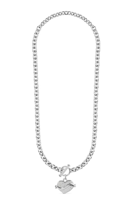 GUESS STEEL VINTAGE GUESS JUBN05475JWRHT/U Κολιέ Ασημένιο Με Καρδιές Με Πέτρες Και Λογότυπο