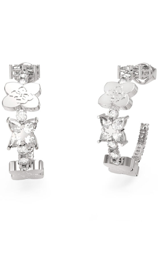 GUESS STEEL WILD FLOWER JUBE05505JWRHT/U Κρίκοι Ασημένιοι Με Πέτρες