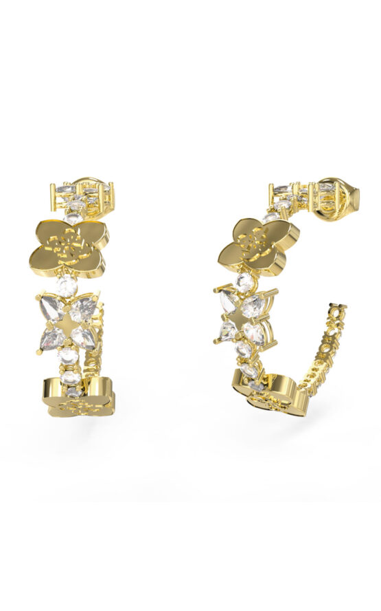 GUESS STEEL WILD FLOWER JUBE05505JWYGT/U Κρίκοι Χρυσοί Με Πέτρες