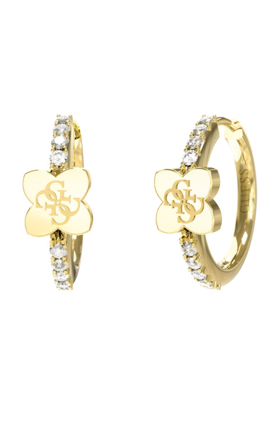 GUESS STEEL WILD FLOWER JUBE05508JWYGT/U Κρίκοι Χρυσοί Με Πέτρες και Λογότυπο