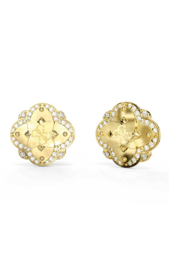 GUESS STEEL WILD FLOWER JUBE05510JWYGT/U Σκουλαρίκια Χρυσά Με Σχέδιο Με Πέτρες