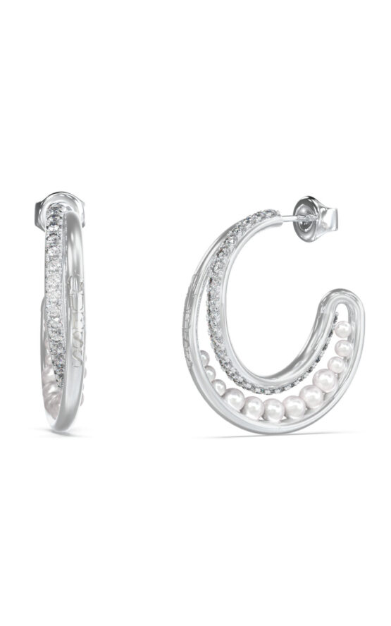 GUESS STEEL WILD FLOWER JUBE05524JWRHT/U Κρίκοι Ασημένιοι Με Πέρλες