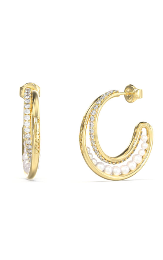 GUESS STEEL WILD FLOWER JUBE05524JWYGT/U Κρίκοι Χρυσοί Με Πέρλες