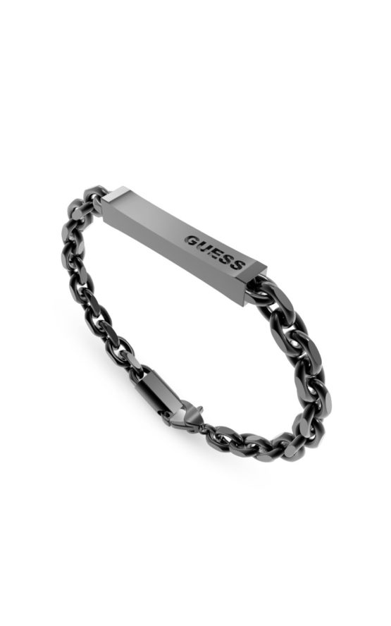 GUESS STEEL X PLATE JUXB03000JWGML Βραχιόλι Μαύρη Αλυσίδα Με Λογότυπο