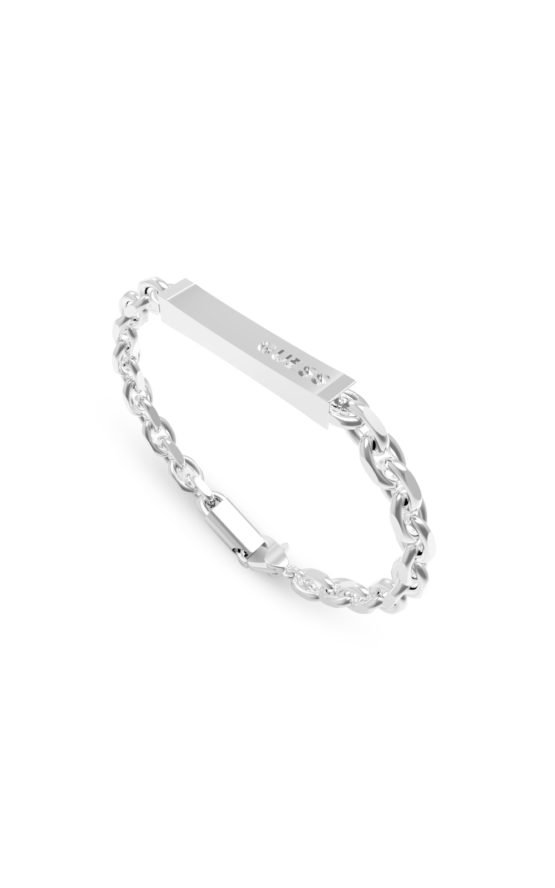 GUESS STEEL X PLATE JUXB03000JWSTL Ασημένιο Βραχιόλι Αλυσίδα με Λογότυπο