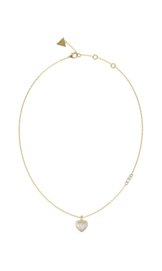 GUESS STEEL AMAMI JUBN04026JWYGWHT/U Χρύσο Κολιέ Με Δίχρωμη Καρδιά Με Πέτρες Και Λογότυπο