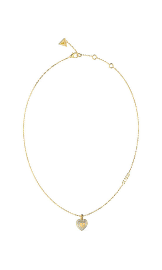 GUESS STEEL AMAMI JUBN04030JWYGT/U Χρυσό Κολιέ Με Καρδιά Με Πέτρες Και Λογότυπο
