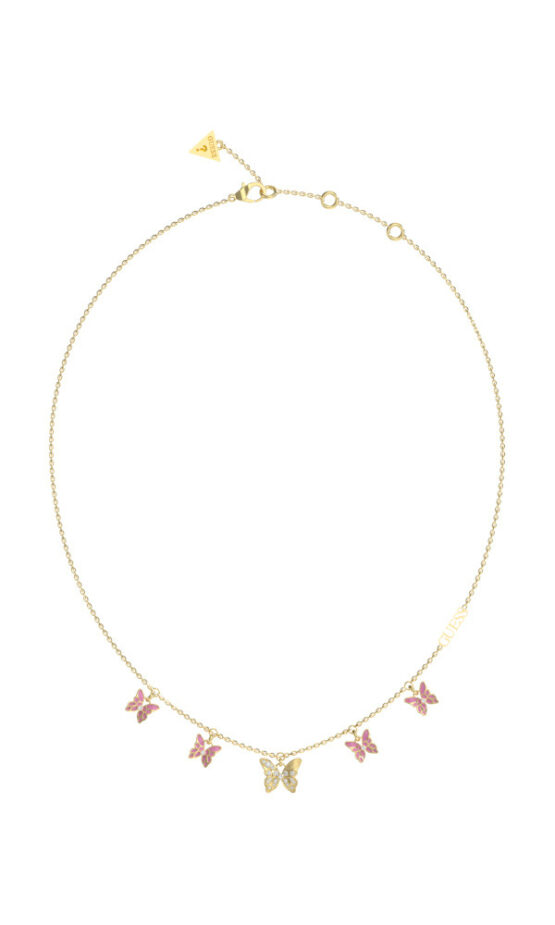 GUESS STEEL CHRYSALIS JUBN04101JWYGLPT/U Χρυσό Κολιέ Με Κρεμαστές Πεταλούδες