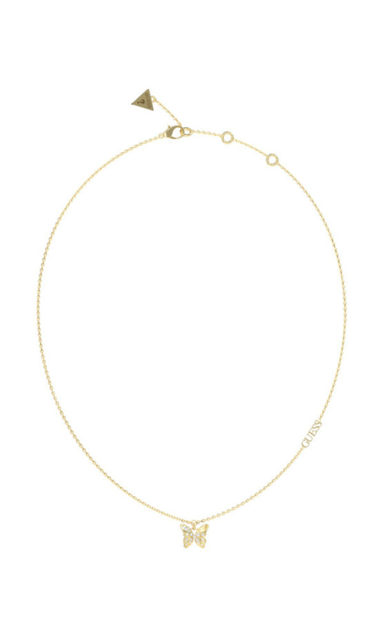 GUESS STEEL CHRYSALIS JUBN04107JWYGT/U Χρυσό Κολιέ Με Πεταλούδα Και Λογότυπο
