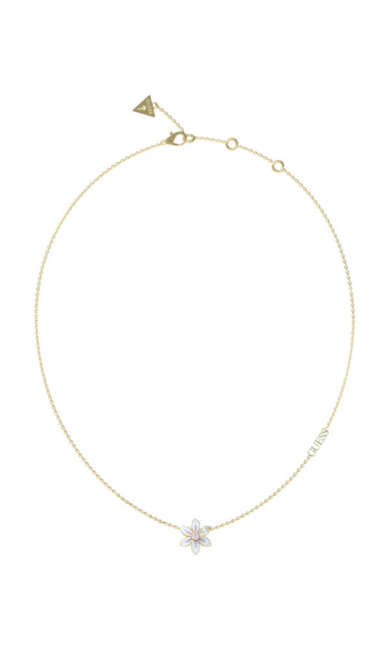 GUESS STEEL WHITE LOTUS JUBN04136JWYGWHT/U Χρυσό Κολιέ Με Λουλούδι