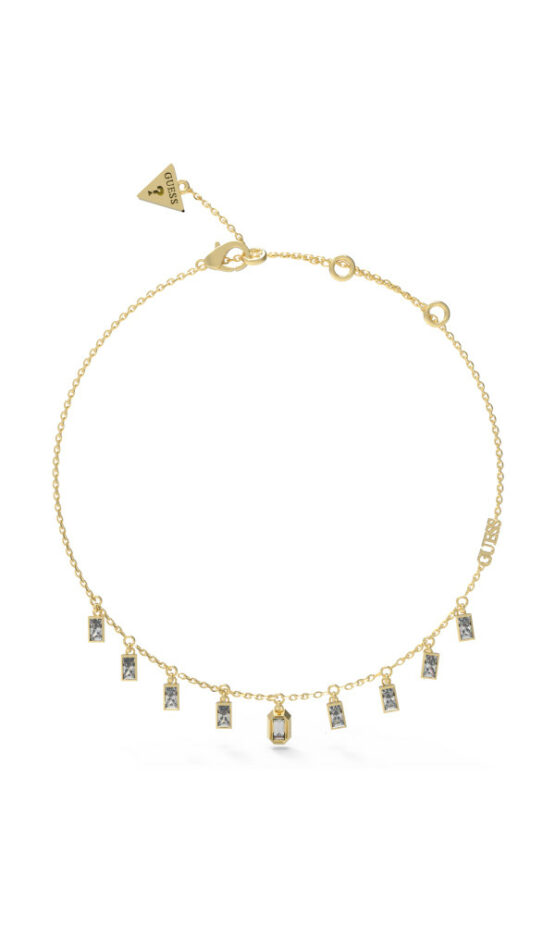 GUESS STEEL HASHTAG GUESS JUBN04250JWYGT/U Χρυσό Κολιέ Με Κρεμαστές Άσπρες Πέτρες