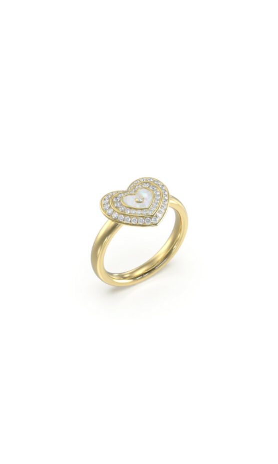 GUESS STEEL AMAMI JUBR04029JWYGWH-No.56 Δαχτυλίδι Χρυσό Με Δίχρωμη Καρδιά Με Πέτρες