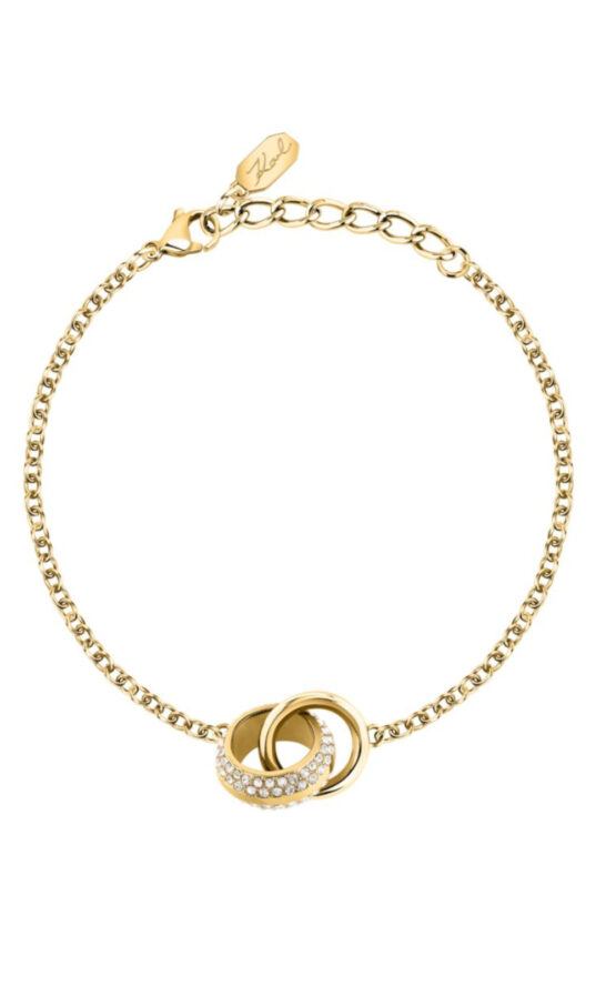 KARL LAGERFELD BOND PAVE KLBJY07 Γυναικείο Βραχιόλι Χρυσό Με Δύο Κρικάκια Με Πέτρες