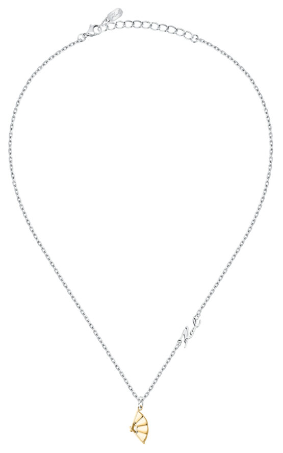 KARL LAGERFELD CHARMS KLAYD07 Γυναικείο Κολιέ Ασημένιο Με Χρυσή Βεντάλια Και Λογότυπο