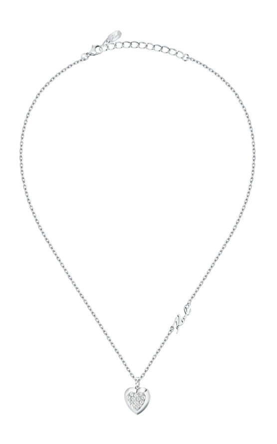 KARL LAGERFELD CHARMS KLAYD09 Γυναικείο Κολιέ Ασημένιο Με Καρδιά Με Πέτρες Και Λογότυπο