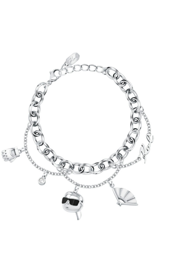 KARL LAGERFELD CHARMS KLAYD12 Γυναικείο Βραχιόλι Ασημένιο Με Κρεμαστά Σχέδια
