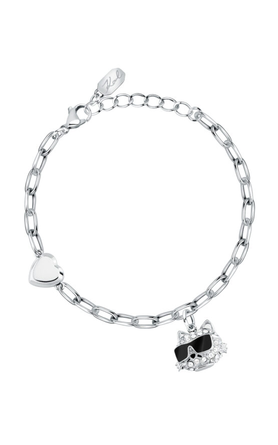 KARL LAGERFELD CHARMS KLAYD16 Γυναικείο Βραχιόλι Ασημένιο Με Καρδιά Και Κρεμαστό Σχέδιο