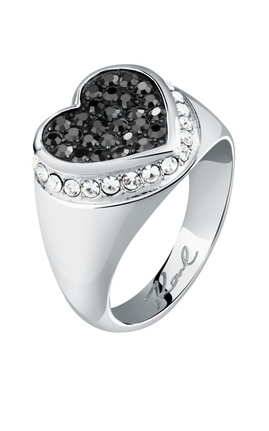 KARL LAGERFELD CHARMS KLAYD27012 Γυναικείο Δαχτυλίδι Ασημένιο Με Καρδιά Με Μαύρες Πέτρες