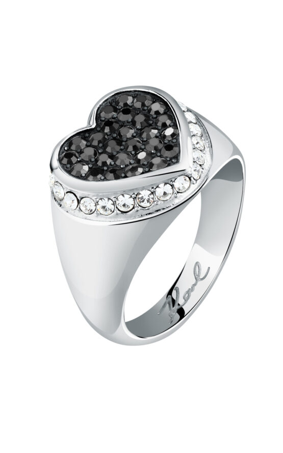 KARL LAGERFELD CHARMS KLAYD27014 Γυναικείο Δαχτυλίδι Ασημένιο Με Καρδιά Με Μαύρες Πέτρες