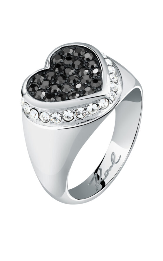 KARL LAGERFELD CHARMS KLAYD27016 Γυναικείο Δαχτυλίδι Ασημένιο Με Καρδιά Με Μαύρες Πέτρες