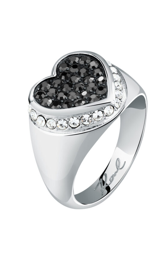 KARL LAGERFELD CHARMS KLAYD27018 Γυναικείο Δαχτυλίδι Ασημένιο Με Καρδιά Με Μαύρες Πέτρες