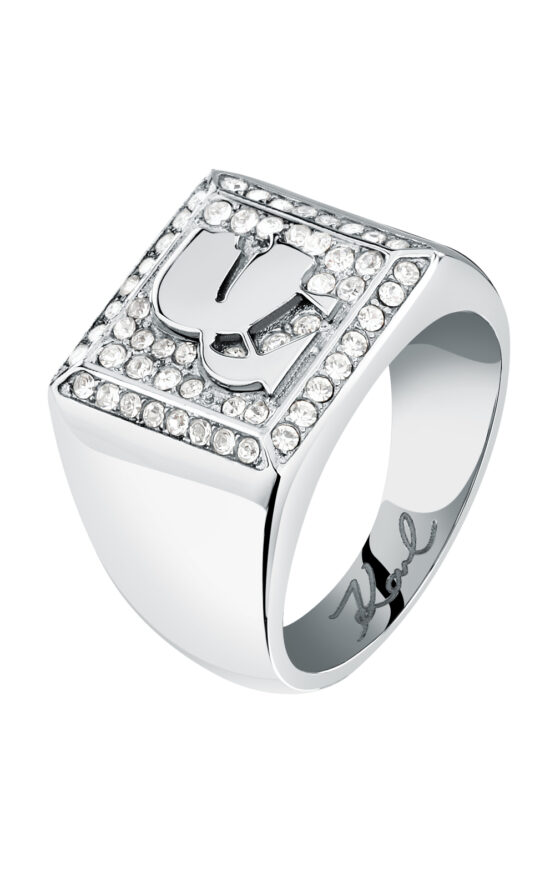 KARL LAGERFELD CHARMS KLAYD28012 Γυναικείο Δαχτυλίδι Ασημένιο Με Λογότυπο Με Πέτρες