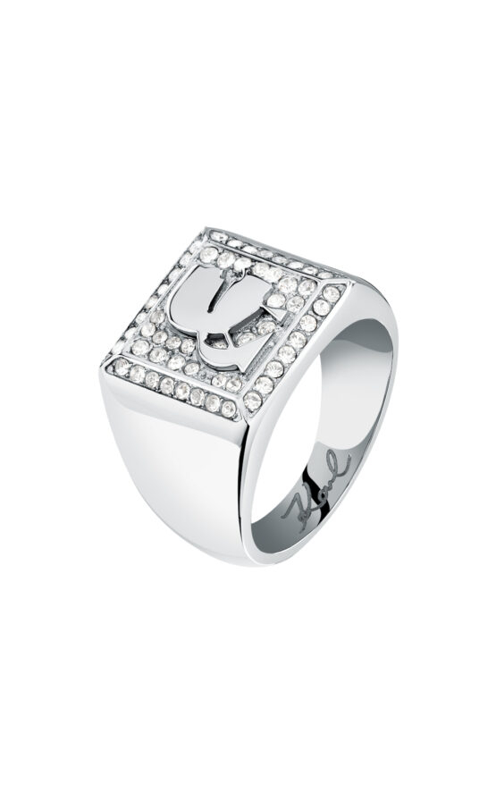 KARL LAGERFELD CHARMS KLAYD28018 Γυναικείο Δαχτυλίδι Ασημένιο Με Λογότυπο Με Πέτρες