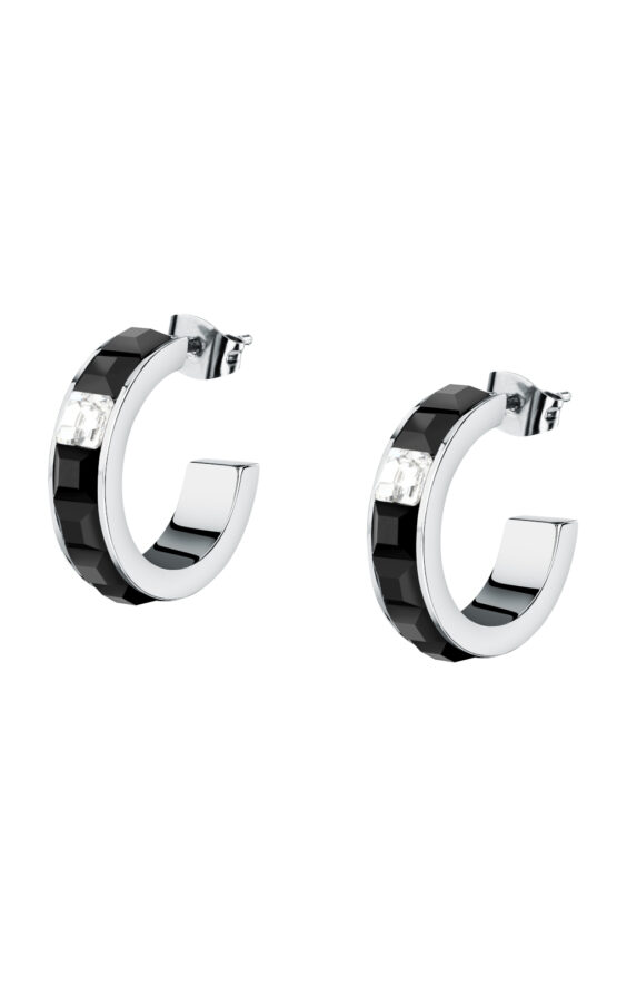 KARL LAGERFELD CRYSTALS KLAYC37 Γυναικεία Σκουλαρίκια Ασημένια Με Μαύρες Και Άσπρες Πέτρες