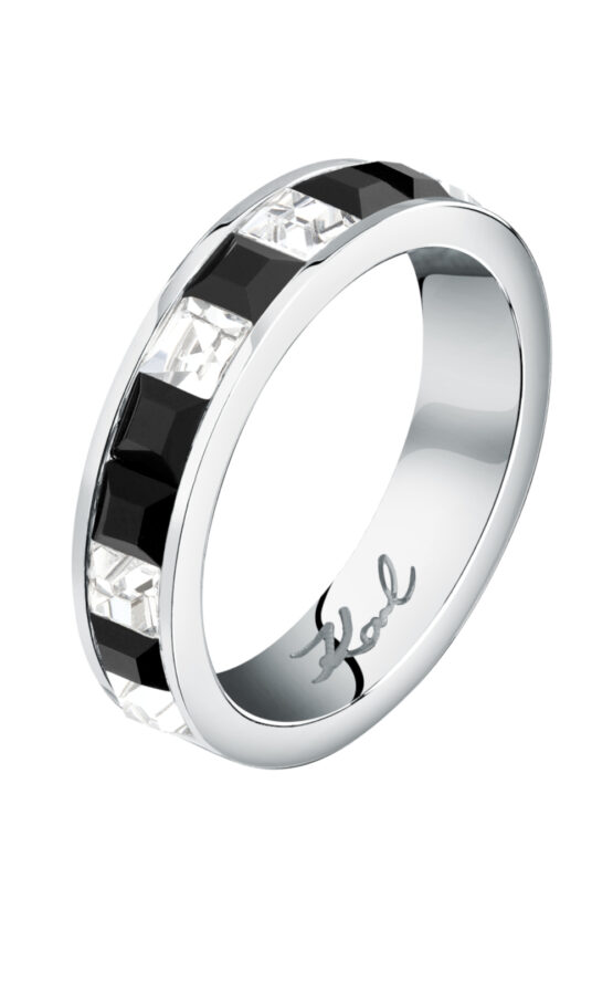 KARL LAGERFELD CRYSTALS KLAYC49012 Γυναικείο Δαχτυλίδι Ασημένιο Με Μαύρες Και Άσπρες Πέτρες