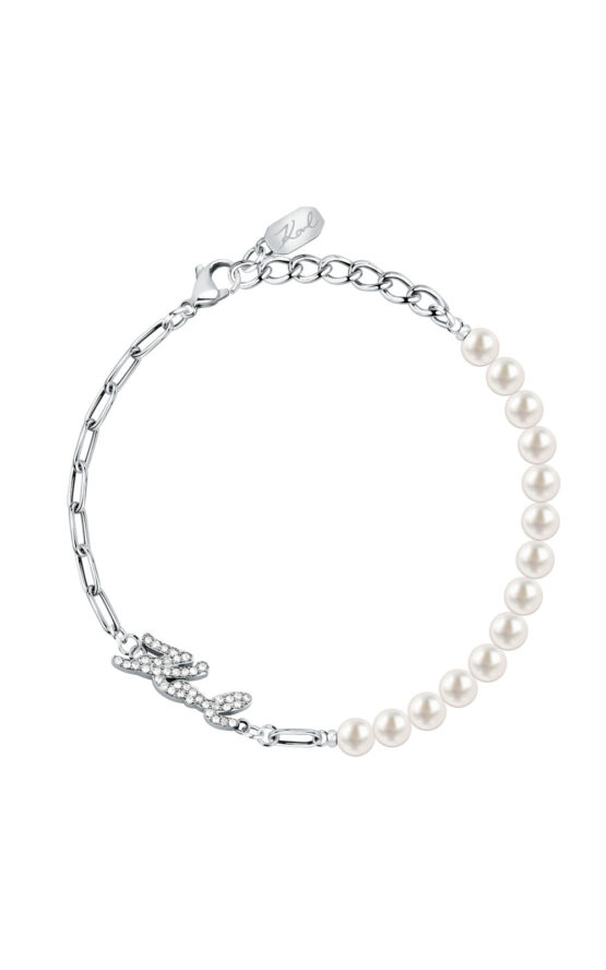 KARL LAGERFELD PEARL KLAYR08 Γυναικείο Βραχιόλι Ασημένιο Με Πέρλες Και Λογότυπο