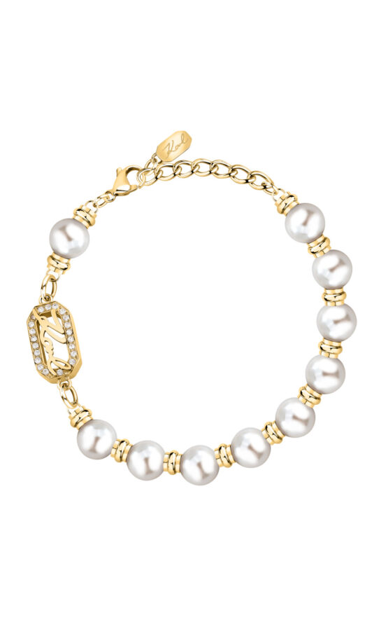 KARL LAGERFELD PEARL KLAYR09 Γυναικείο Βραχιόλι Χρυσό Με Πέρλες Και Λογότυπο