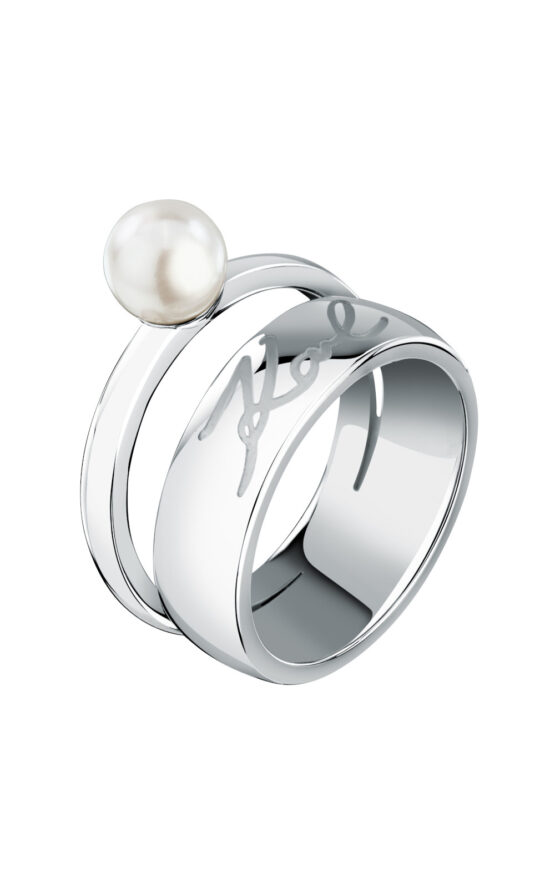 KARL LAGERFELD PEARL KLAYR11012 Γυναικείο Δαχτυλίδι Ασημένιο Με Πέρλα Και Λογότυπο