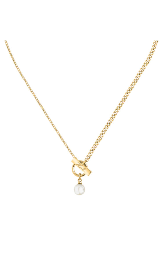 KARL LAGERFELD PEARL KLAYR12 Γυναικείο Κολιέ Χρυσό Με Πέρλα Και Λογότυπο