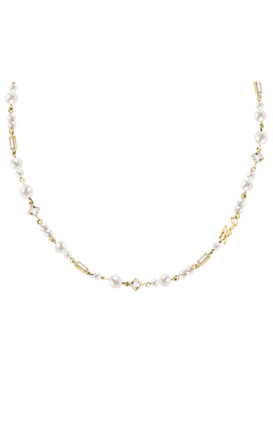 KARL LAGERFELD PEARL KLAYR17 Γυναικείο Κολιέ Χρυσό Με Πέρλες Και Πέτρες Και Λογότυπο