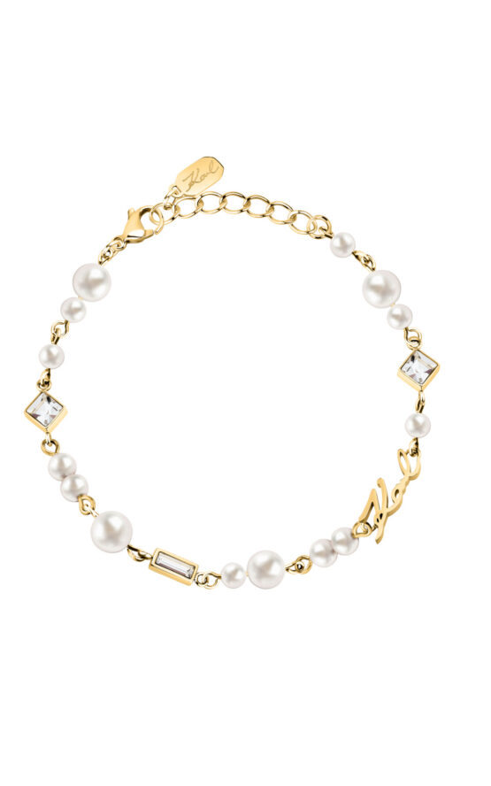 KARL LAGERFELD PEARL KLAYR19 Γυναικείο Βραχιόλι Χρυσό Με Πέρλες Και Πέτρες Και Λογότυπο
