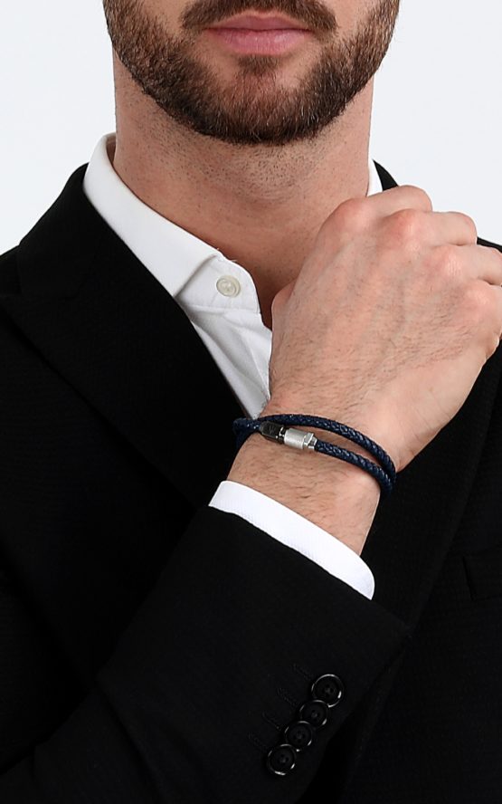 MASERATI ARM RING JM223AVE19 Μπλε Διπλό Δερμάτινο Βραχιόλι_4