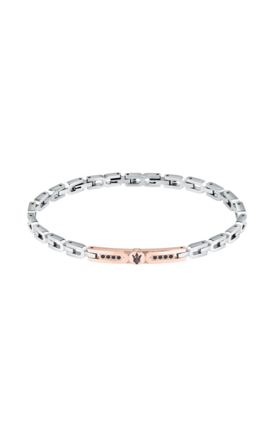 MASERATI ARM RING JM423AVD26 Δίχρωμο Ανδρικό Βραχιόλι Με Μαύρες Πέτρες