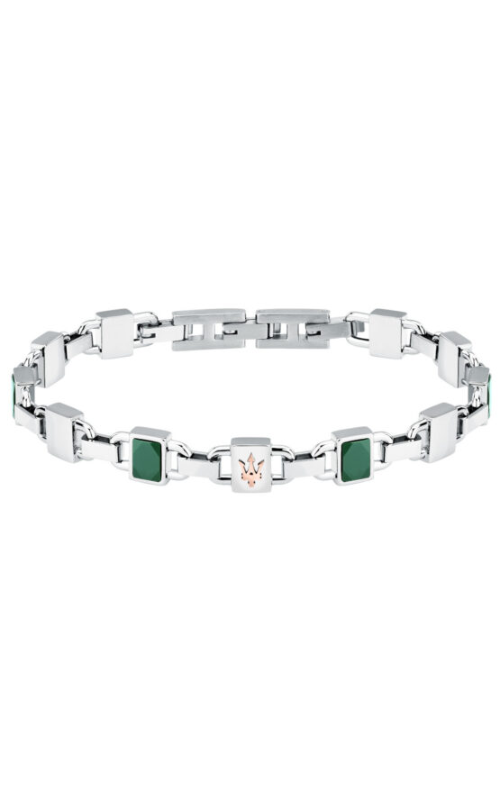 MASERATI CERAMIC JM424ATZ43 Maserati Βραχιόλι Με Πράσινες Πέτρες Και Ροζ Χρυσή Τρίαινα