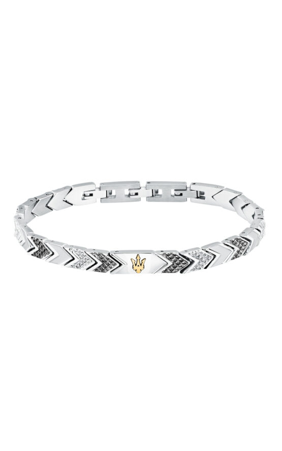 MASERATI ICONIC JM225AVD89 Βραχιόλι Δίχρωμο Με Πέτρες Και Χρυσή Τρίαινα