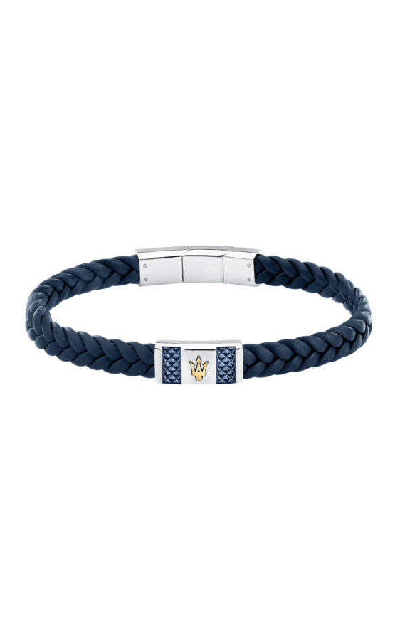 MASERATI RECYCLED LEATHER JM4249IK03 Ανδρικό Βραχιόλι Μπλε Από Ανακυκλωμένο Δέρμα Με Τρίαινα