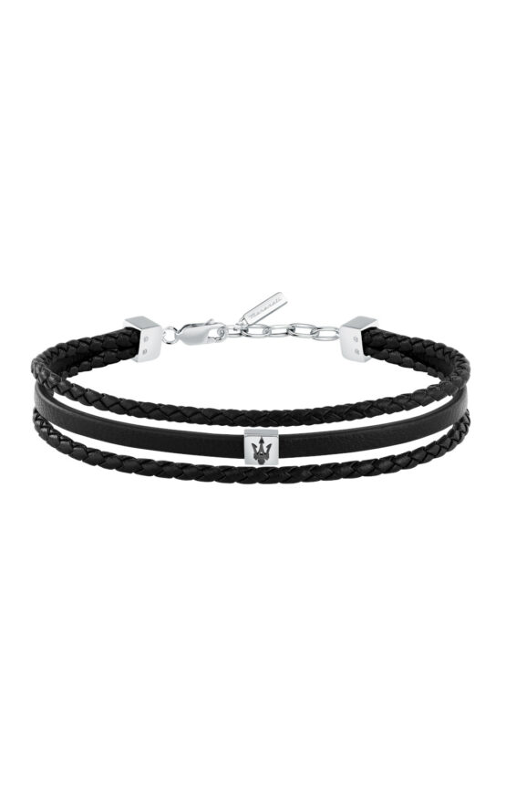 MASERATI RECYCLED LEATHER JM525AVE32 Βραχιόλι Μαύρο Δερμάτινο Τριπλό