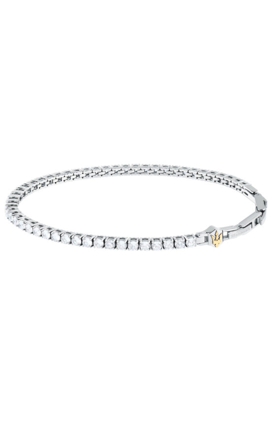 MASERATI TENNIS JM425AVC12 Βραχιόλι Ασημένιο Με Πέτρες Και Χρυσή Τρίαινα